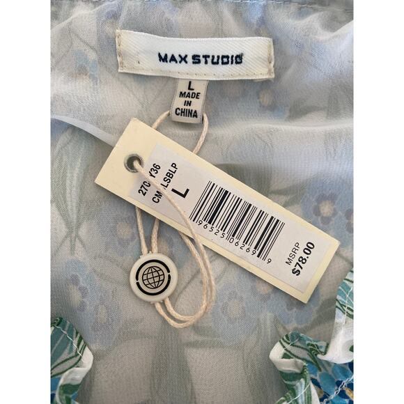 Max Studio Light Blue Sleeveless A-Line Top with Drawstring Neckline size L nwt - Picture 2 of 9